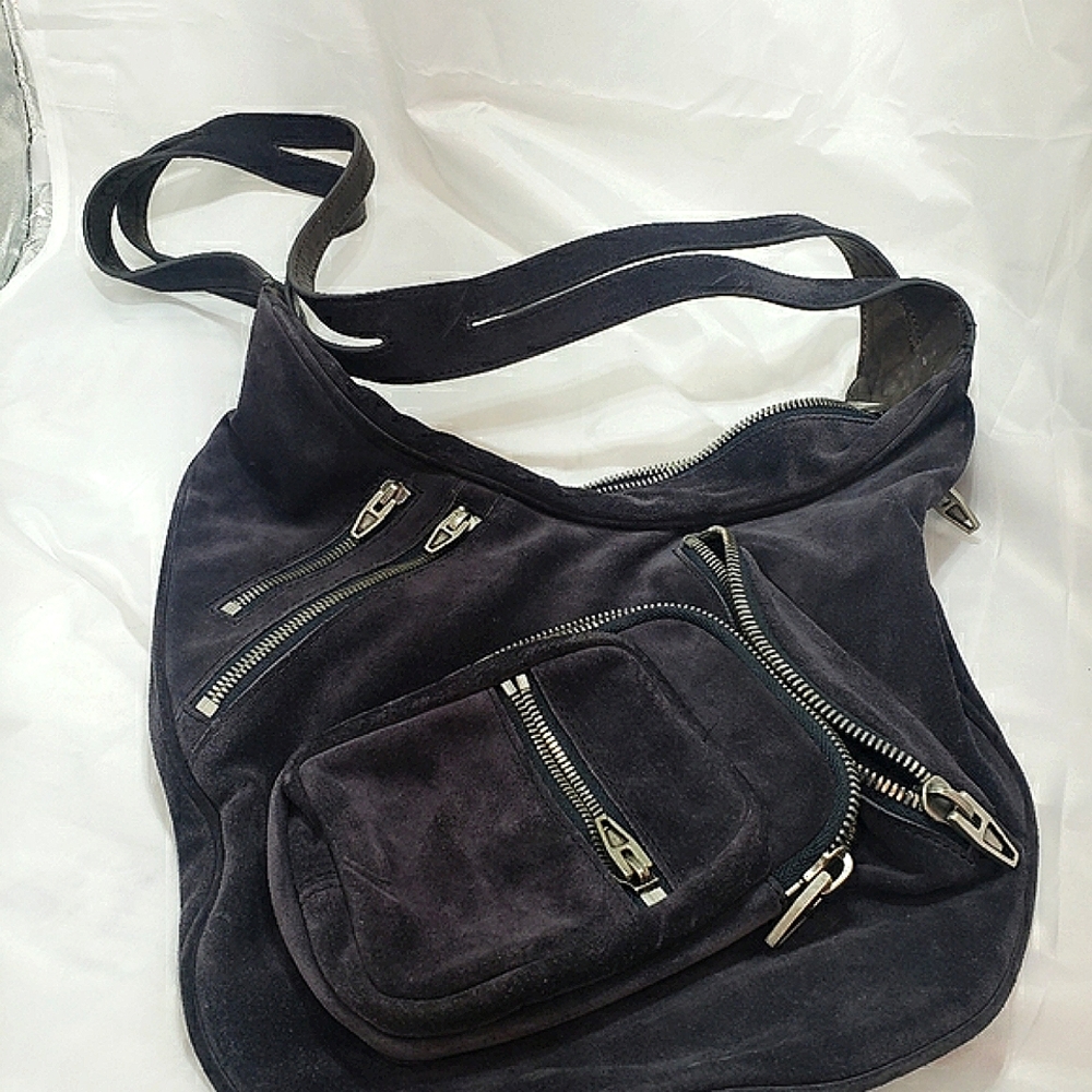 Alexander Wang Eniko Gunny Sack in Navy Suede.